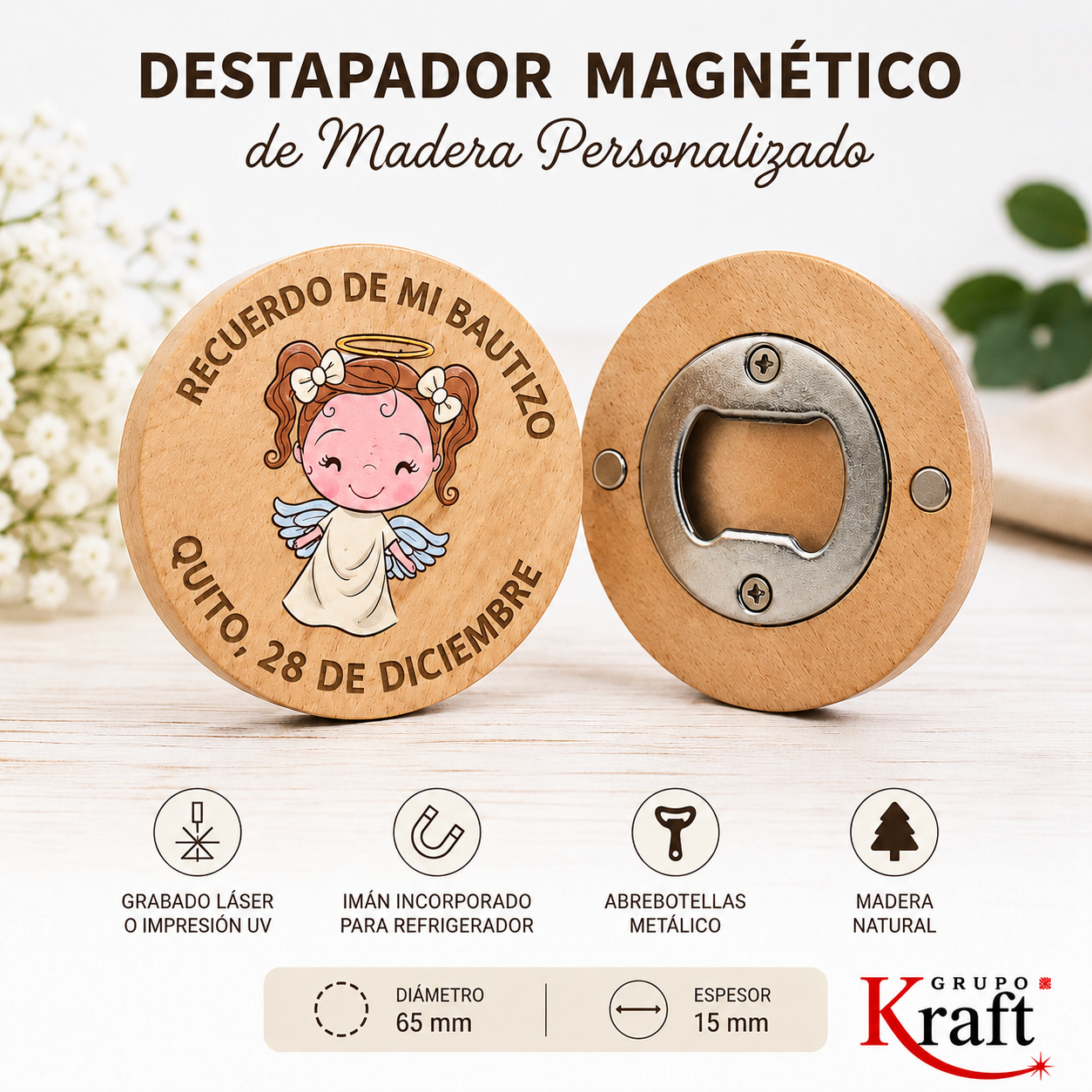 Destapador Magnético de Madera Personalizado